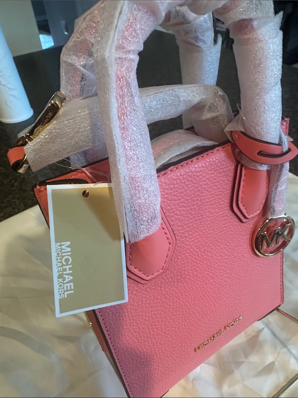 Michael Kors Mercer XS Shopper Tote-Grapefruit (Pink) - Picture 2 of 10
